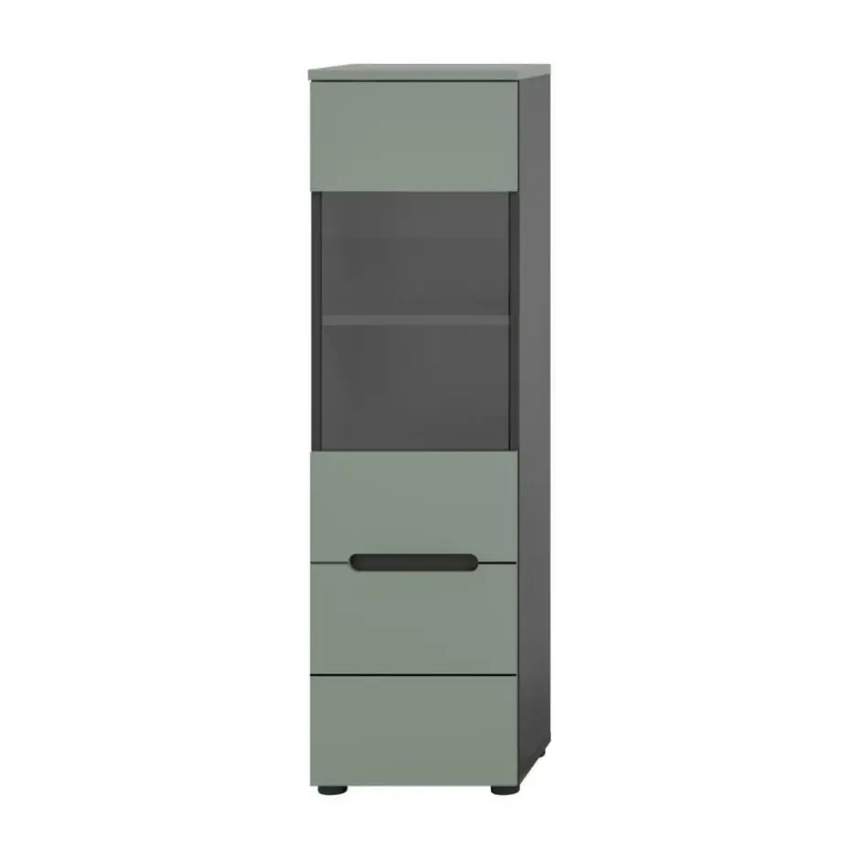 Hioshop Canu vitrinekast 1 glasdeur stofgroen- donkergrijs