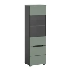 Hioshop Canu vitrinekast 1 glasdeur stofgroen- donkergrijs