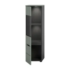 Hioshop Canu vitrinekast 1 glasdeur stofgroen- donkergrijs