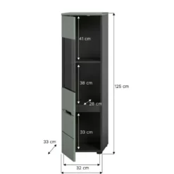 Hioshop Canu vitrinekast 1 glasdeur stofgroen- donkergrijs