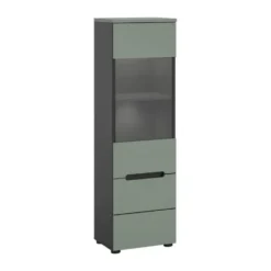 Hioshop Canu vitrinekast 1 glasdeur stofgroen- donkergrijs