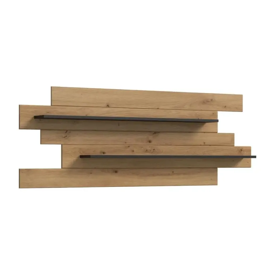 Hioshop Canu wandkast wandplank 2 planken eiken decor- donkergrijs