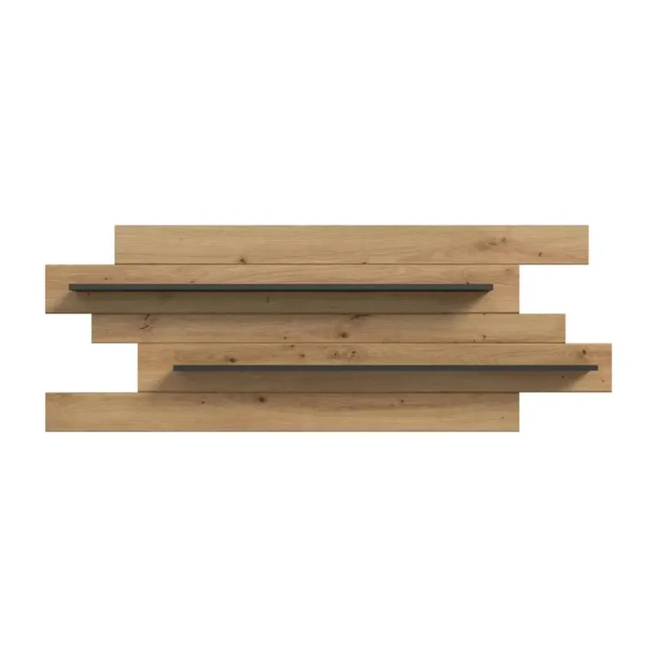 Hioshop Canu wandkast wandplank 2 planken eiken decor- donkergrijs