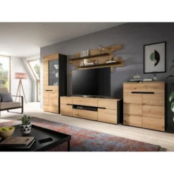 Hioshop Canu wandkast wandplank 2 planken eiken decor- donkergrijs
