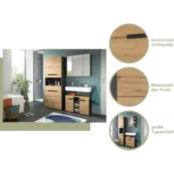 Hioshop Canu wastafel 2 deuren eiken decor- grijs