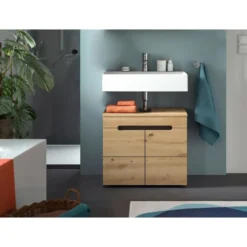 Hioshop Canu wastafel 2 deuren eiken decor- grijs