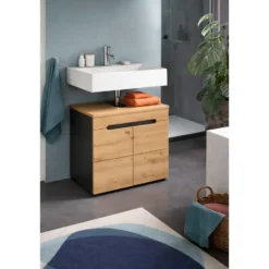 Hioshop Canu wastafel 2 deuren eiken decor- grijs