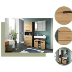 Hioshop Canu wastafel 2 deuren eiken decor- grijs