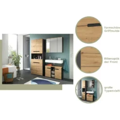 Hioshop Canu wastafel 2 deuren- 3 planken eiken decor- grijs