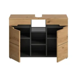 Hioshop Canu wastafel 2 deuren- 3 planken eiken decor- grijs