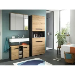 Hioshop Canu wastafel 2 deuren- 3 planken eiken decor- grijs