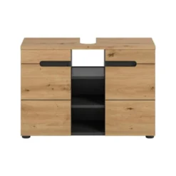 Hioshop Canu wastafel 2 deuren- 3 planken eiken decor- grijs