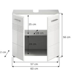 Hioshop Copa wastafel 2 deuren wit hoogglans- lichtgrijs