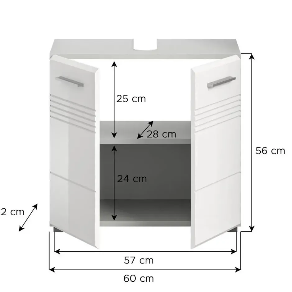 Hioshop Copa wastafel 2 deuren wit hoogglans- lichtgrijs