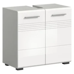 Hioshop Copa wastafel 2 deuren wit hoogglans- lichtgrijs