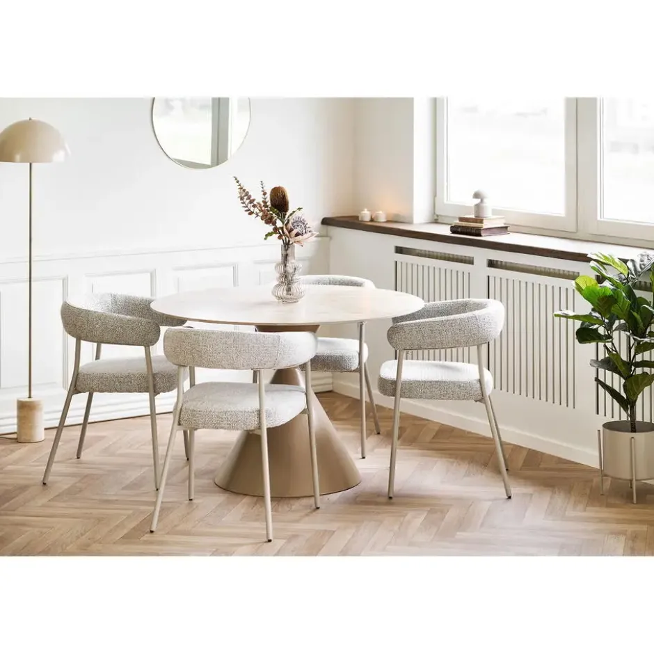 Hioshop Elin eetkamertafel Ø120cm keramische tafelblad sandkleurig