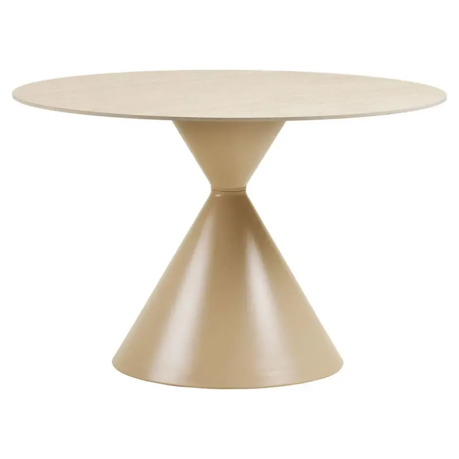 Hioshop Elin eetkamertafel Ø120cm keramische tafelblad sandkleurig