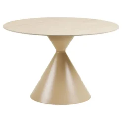 Hioshop Elin eetkamertafel Ø120cm keramische tafelblad sandkleurig