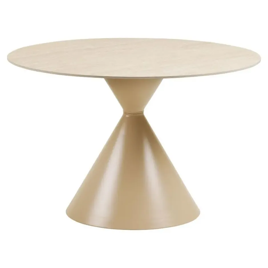 Hioshop Elin eetkamertafel Ø120cm keramische tafelblad sandkleurig