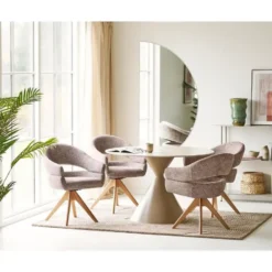 Hioshop Elin eetkamertafel Ø120cm keramische tafelblad sandkleurig