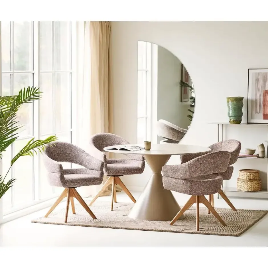 Hioshop Elin eetkamertafel Ø120cm keramische tafelblad sandkleurig