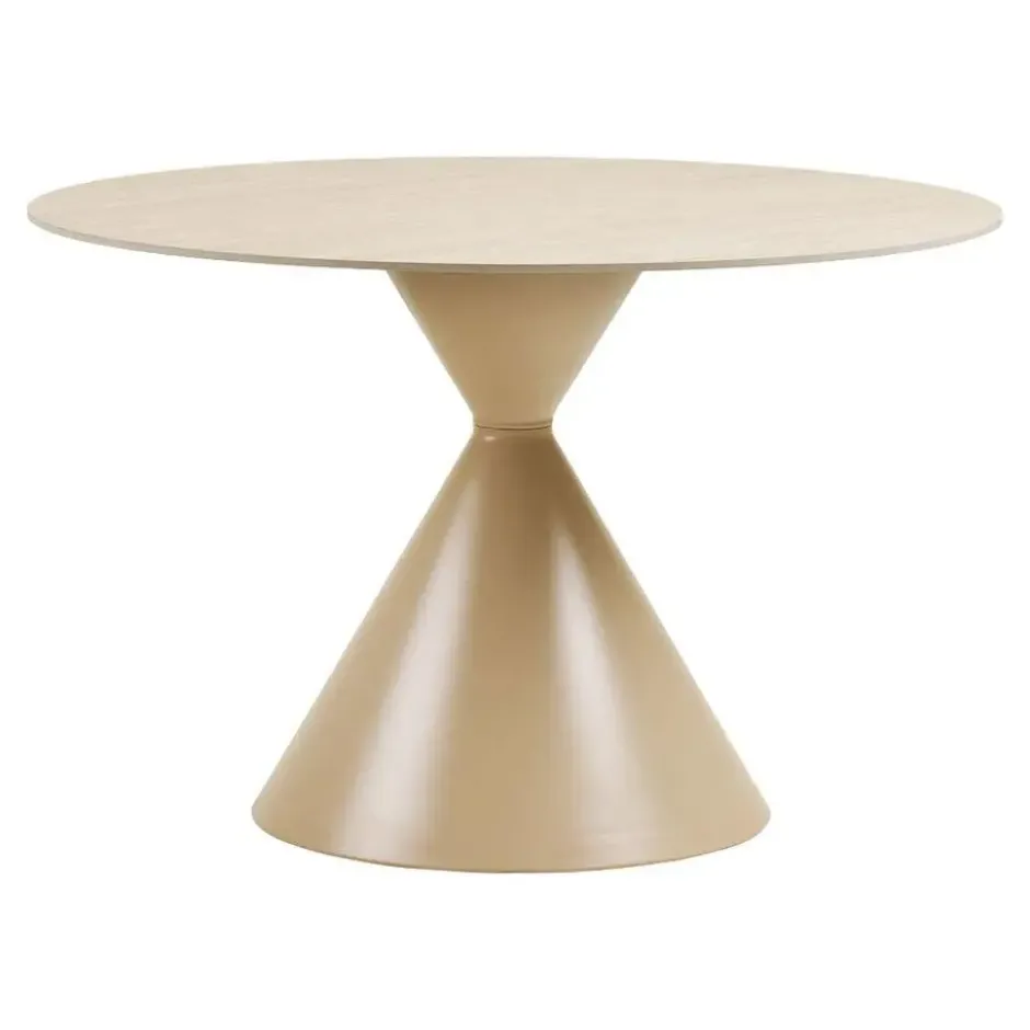 Hioshop Elin eetkamertafel Ø120cm keramische tafelblad sandkleurig