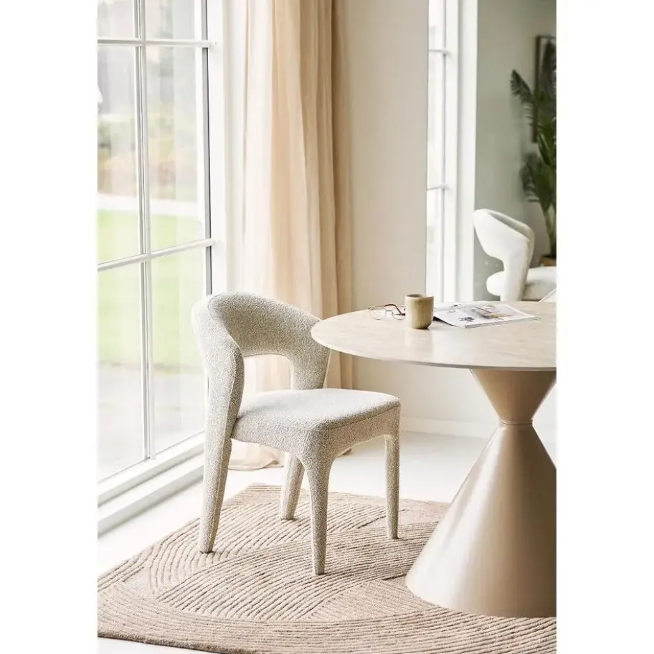 Hioshop Elin eetkamertafel Ø120cm keramische tafelblad sandkleurig