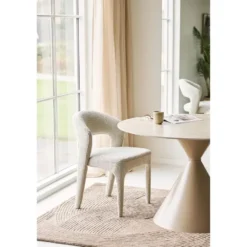Hioshop Elin eetkamertafel Ø120cm keramische tafelblad sandkleurig