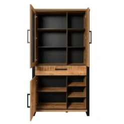 Hioshop Enna vitrinekast 3 deuren- 1 lade- 3 planken mango decor