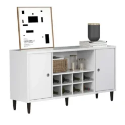 Hioshop Evolution dressoir 2 deuren- 1 plank- 8 flessen wijn wit- zwart