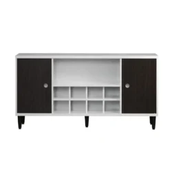 Hioshop Evolution dressoir 2 deuren- 1 plank- 8 flessen wijn wit- zwart