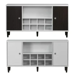 Hioshop Evolution dressoir 2 deuren- 1 plank- 8 flessen wijn wit- zwart