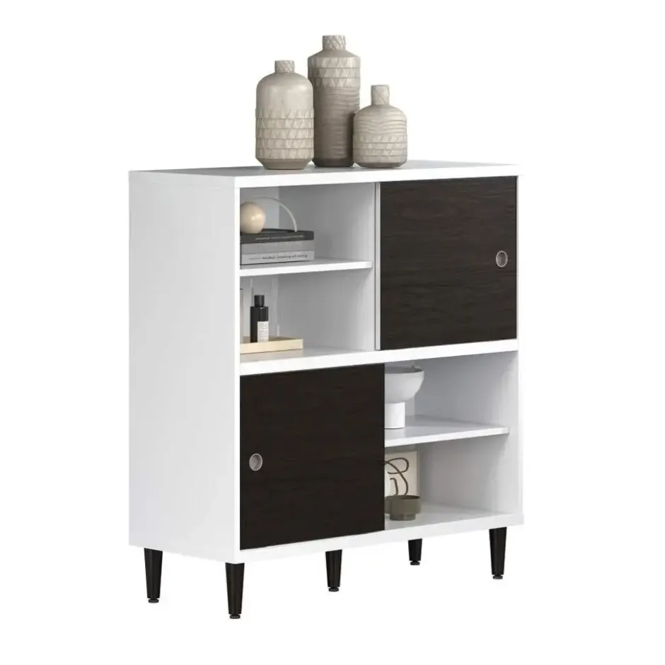 Hioshop Evolution wandkast 2 deuren- 4 planken wit- zwart