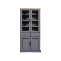Hioshop Forenzo vitrinekast 4 deuren- 2 lades grijs- natuur