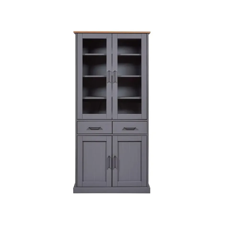 Hioshop Forenzo vitrinekast 4 deuren- 2 lades grijs- natuur