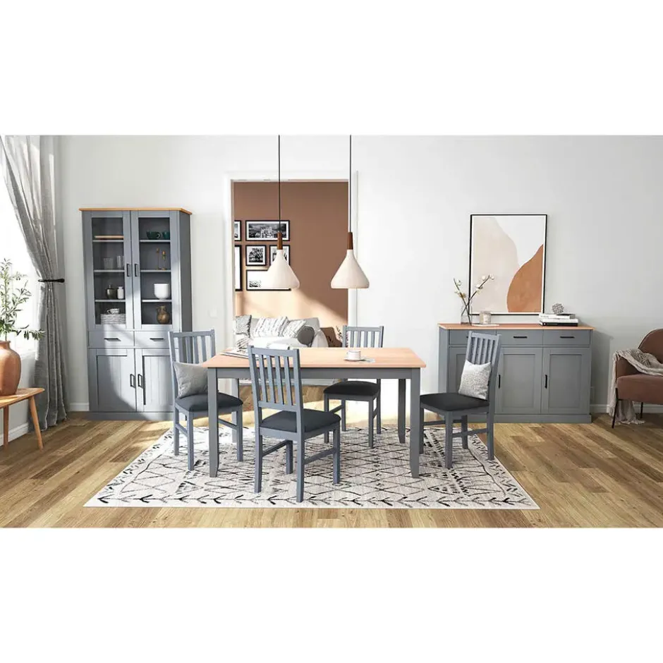 Hioshop Forenzo vitrinekast 4 deuren- 2 lades grijs- natuur