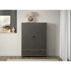 Hioshop Fusion vitrinekast 2 deuren- 2 lades brons decor