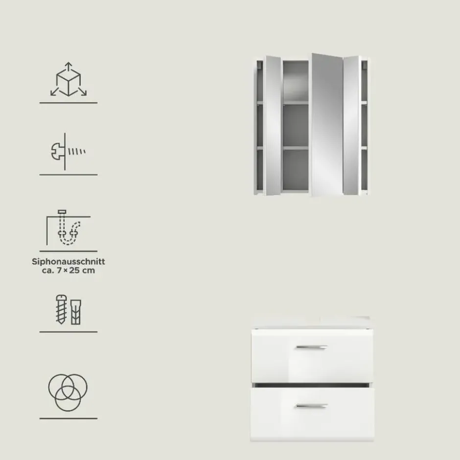 Hioshop Ice badkamer I60 wit hoogglans- wit