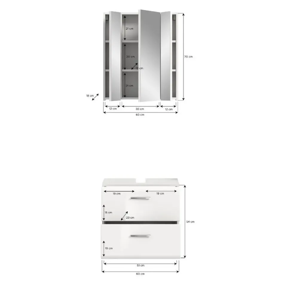 Hioshop Ice badkamer I60 wit hoogglans- wit