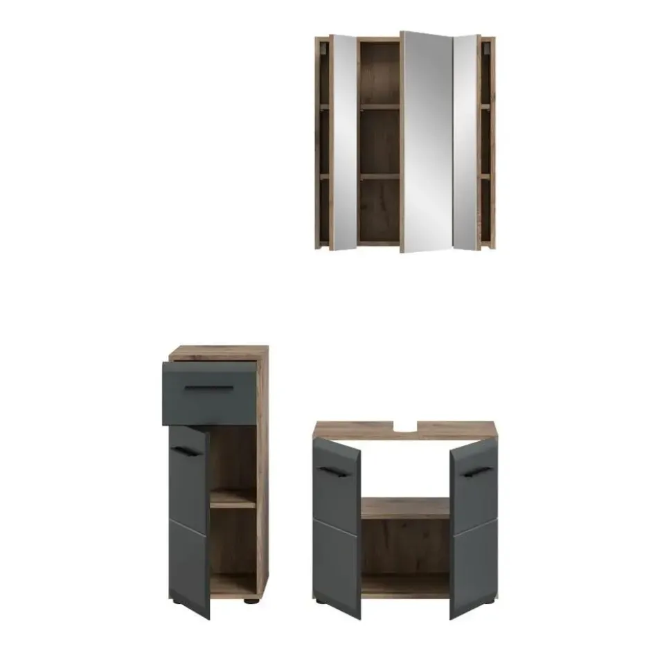 Hioshop Ice badkamer I28 zwart mat- eiken decor