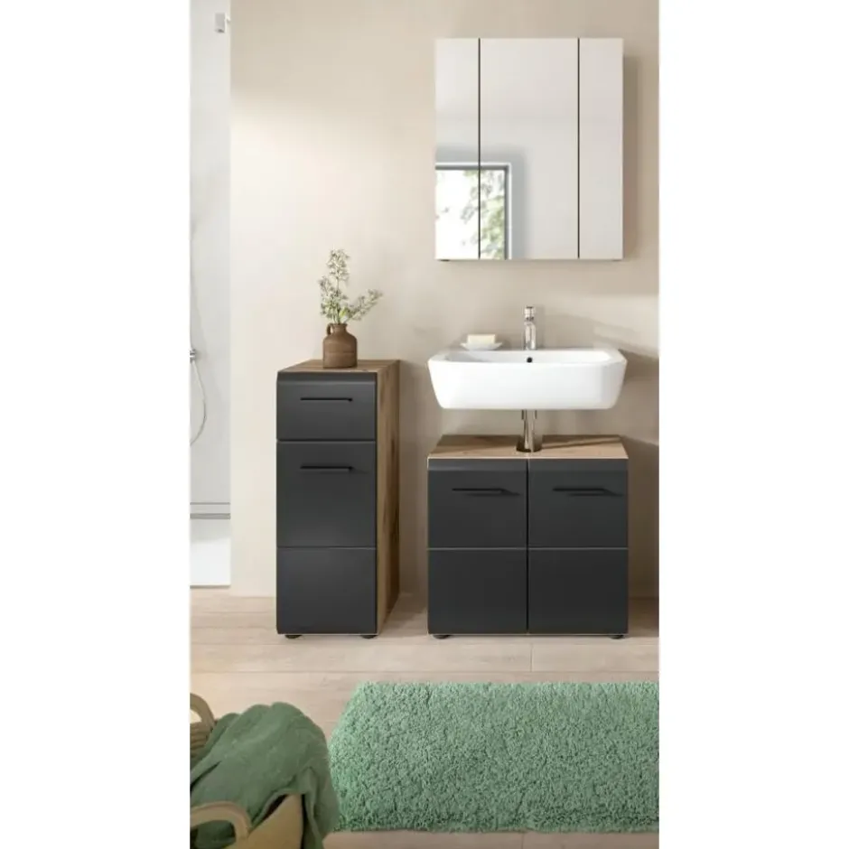 Hioshop Ice badkamer I28 zwart mat- eiken decor