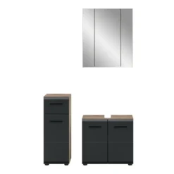 Hioshop Ice badkamer I28 zwart mat- eiken decor