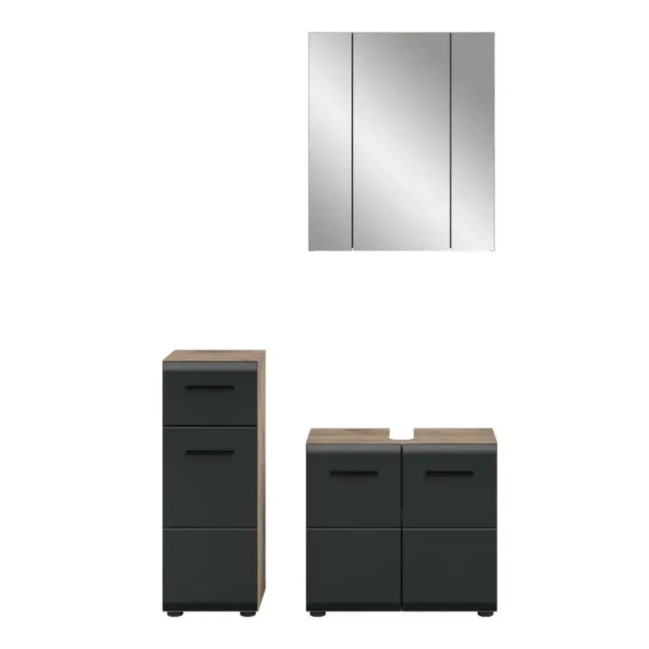 Hioshop Ice badkamer I28 zwart mat- eiken decor