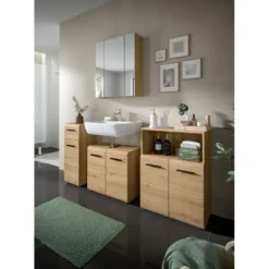 Hioshop Ice badkamerkast 2 deuren- 1 plank eiken decor