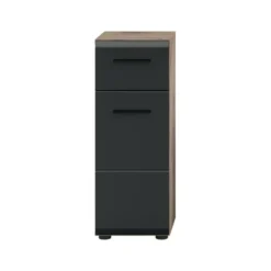 Hioshop Ice badkamerkast 1 deur- 1 lade zwart mat- eiken decor