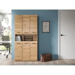 Hioshop Ice badkamerkast 6 deuren- 1 plank eiken decor
