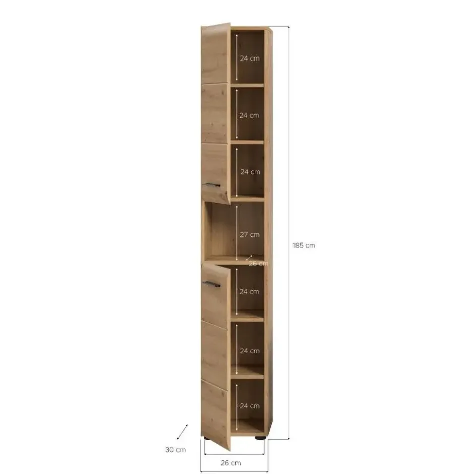 Hioshop Ice kolomkast 2 deuren- 1 plank eiken decor