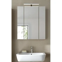 Hioshop Ice spiegelkast inclusief verlichting 3 spiegeldeuren eiken decor