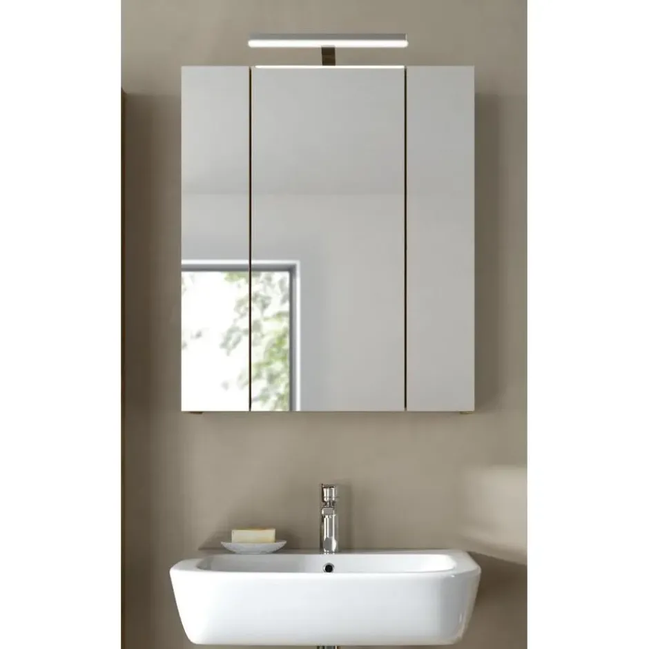 Hioshop Ice spiegelkast inclusief verlichting 3 spiegeldeuren eiken decor