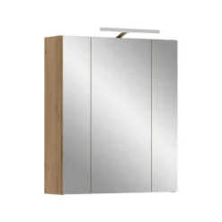 Hioshop Ice spiegelkast inclusief verlichting 3 spiegeldeuren eiken decor